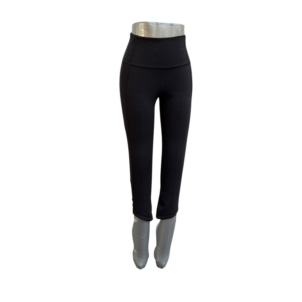 Lululemon Black Cropped Leggings Mesh Side Panels Size 6 Athletic Yoga